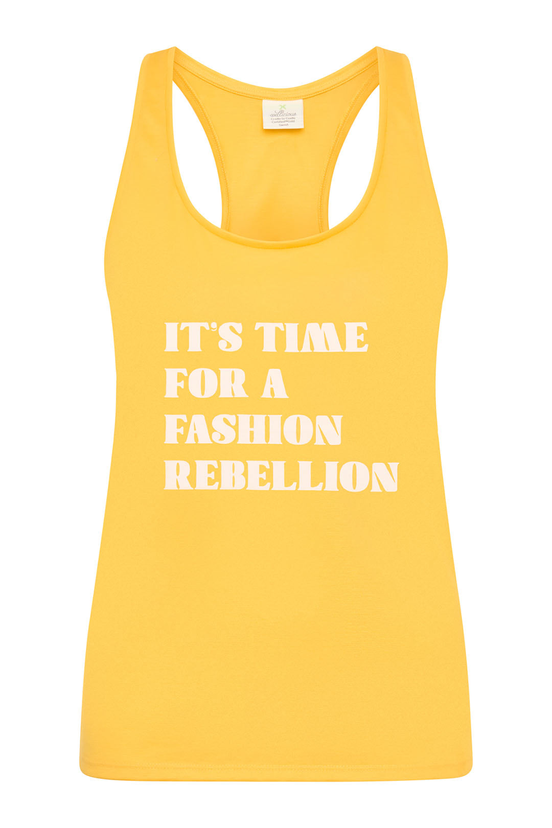 Eco-conscious yoga top in Sunshine Yellow - biodegradable, non-toxic, and responsibly made