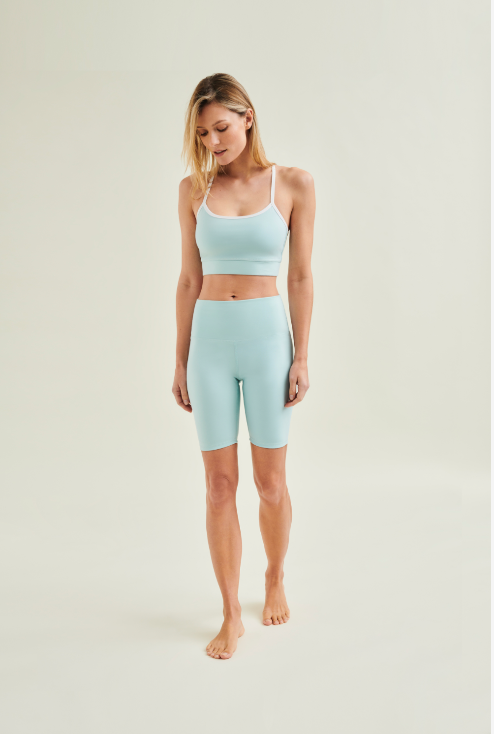 Sustainable yoga shorts in sea green for women, made with biodegradable elastane and no micro-shedding & non-toxic
