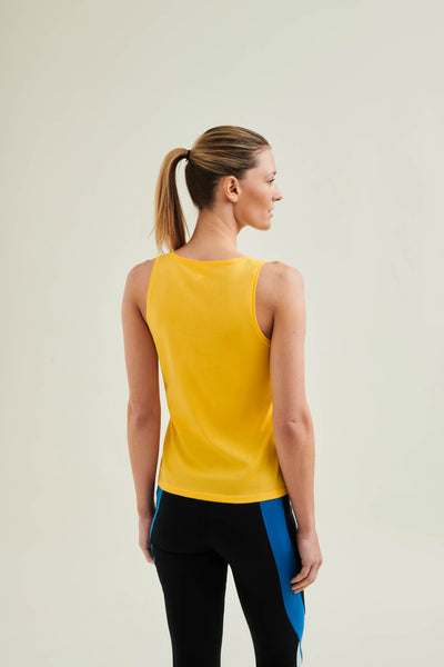 Luxury sustainable activewear - Cradle to Cradle certified cotton top in Sunshine Yellow for Pilates and gym